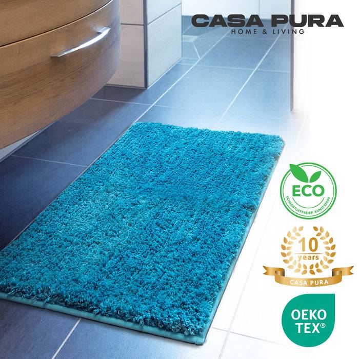 FLOORDIREKT Badematte Sky - Flauschiger Badvorleger mit dichtem Flor - Eckig - Petrol - 80 x 150 cm