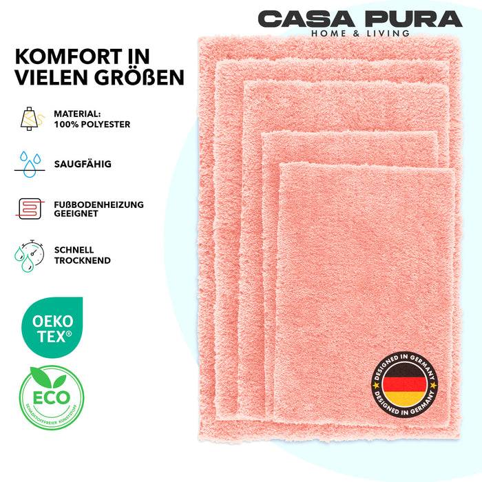 FLOORDIREKT Badematte Sky - Flauschiger Badvorleger mit dichtem Flor - Eckig - Rosa - 70 x 120 cm