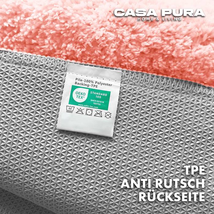 FLOORDIREKT Badematte Sky - Flauschiger Badvorleger mit dichtem Flor - Eckig - Rosa - 50 x 60 cm