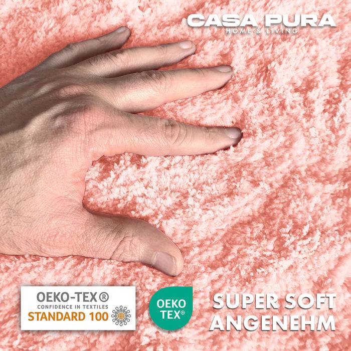 FLOORDIREKT Badematte Sky - Flauschiger Badvorleger mit dichtem Flor - Eckig - Rosa - 50 x 60 cm