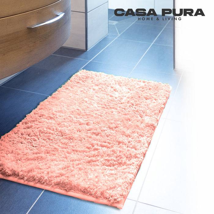 FLOORDIREKT Badematte Sky - Flauschiger Badvorleger mit dichtem Flor - Eckig - Rosa - 50 x 60 cm