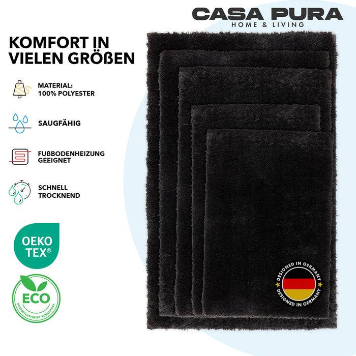 FLOORDIREKT Badematte Sky - Flauschiger Badvorleger mit dichtem Flor - Eckig - Schwarz - 50 x 60 cm