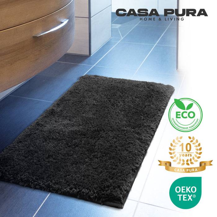FLOORDIREKT Badematte Sky - Flauschiger Badvorleger mit dichtem Flor - Rund - Ø 95 cm - Schwarz