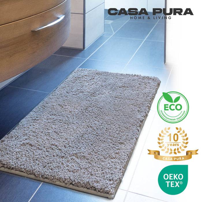 FLOORDIREKT Badematte Sky - Flauschiger Badvorleger mit dichtem Flor - Eckig - Silbergrau - 60 x 100 cm
