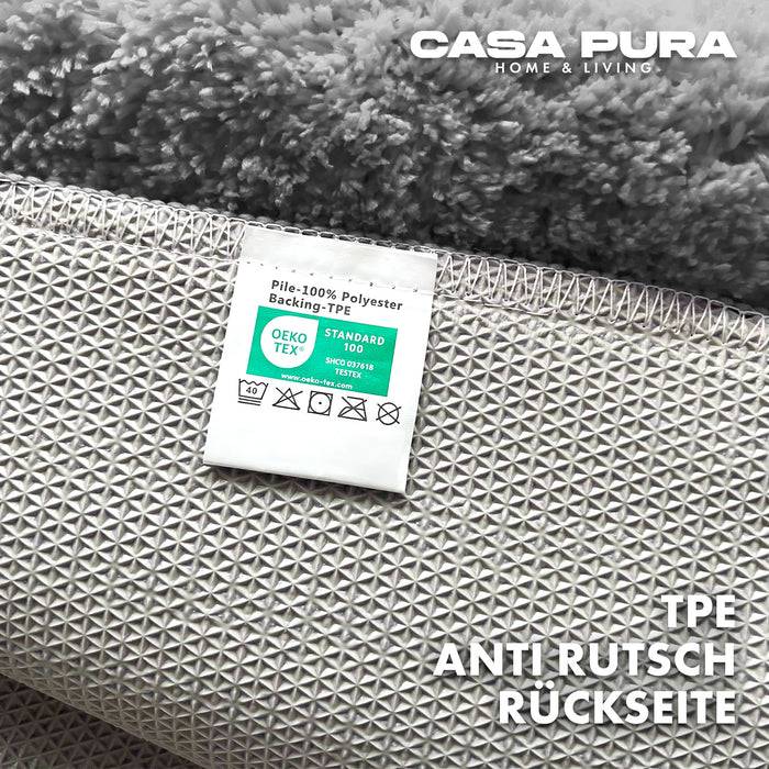 FLOORDIREKT Badematte Sky - Flauschiger Badvorleger mit dichtem Flor - Rund - Ø 95 cm - Silbergrau