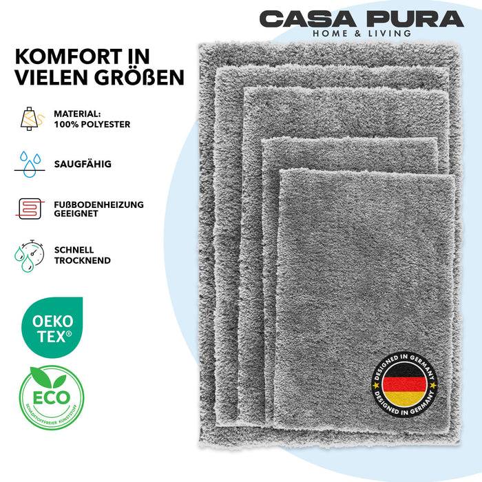 FLOORDIREKT Badematte Sky - Flauschiger Badvorleger mit dichtem Flor - Eckig - Silbergrau - 50 x 80 cm