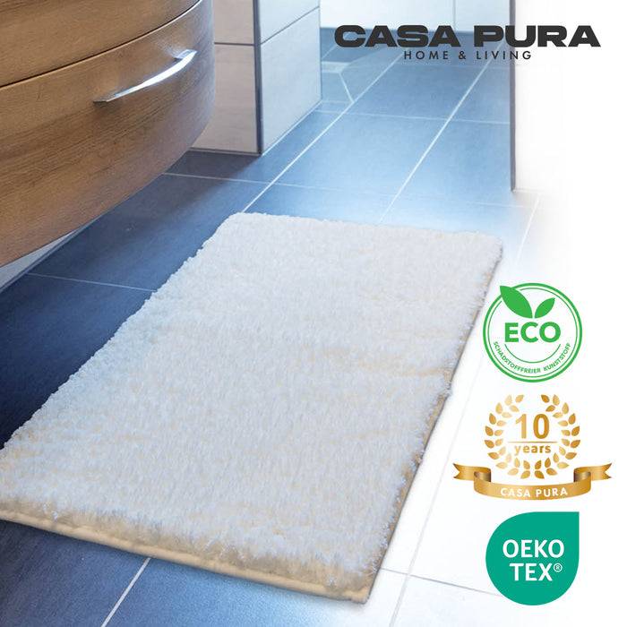 FLOORDIREKT Badematte Sky - Flauschiger Badvorleger mit dichtem Flor - Rund - Ø 95 cm - Weiß