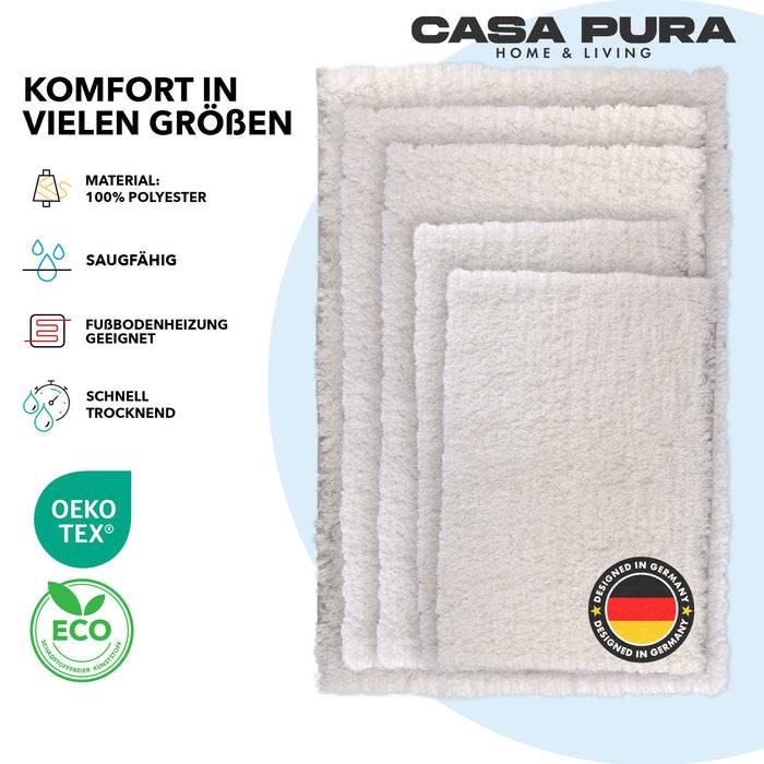 FLOORDIREKT Badematte Sky - Flauschiger Badvorleger mit dichtem Flor - Eckig - Weiß - 80 x 150 cm