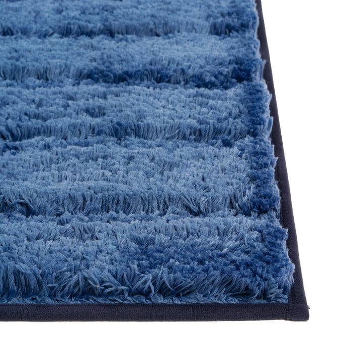 FLOORDIREKT Badematte Shine - Moderner Badeteppich mit weichem Flor - Rutschhemmender TPR-Rücken - 50 x 80 cm - Blau
