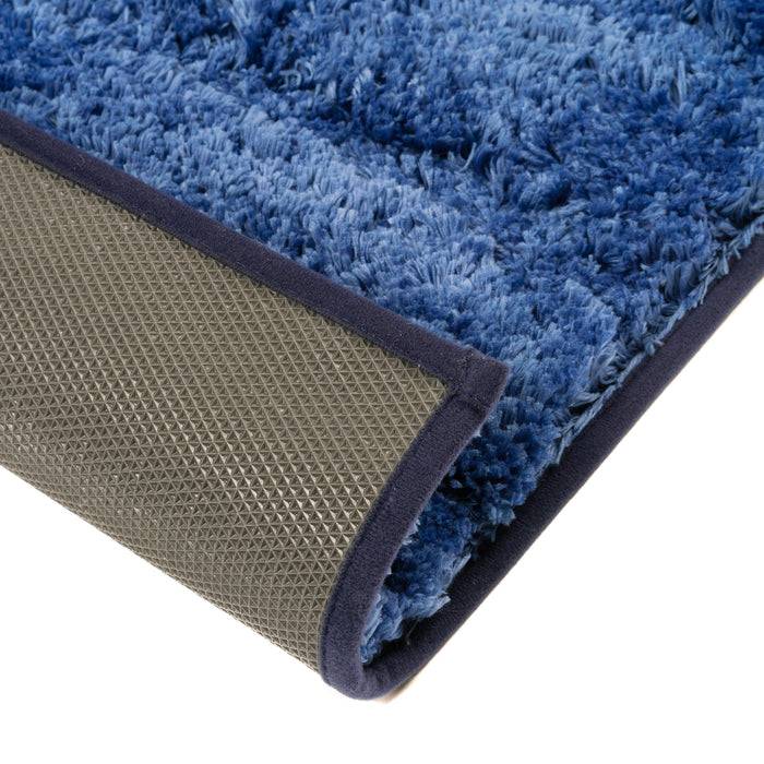 FLOORDIREKT Badematte Shine - Moderner Badeteppich mit weichem Flor - Rutschhemmender TPR-Rücken - 50 x 80 cm - Blau