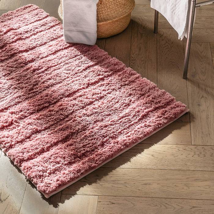 FLOORDIREKT Badematte Shine - Moderner Badeteppich mit weichem Flor - Rutschhemmender TPR-Rücken - 50 x 80 cm - Rosa