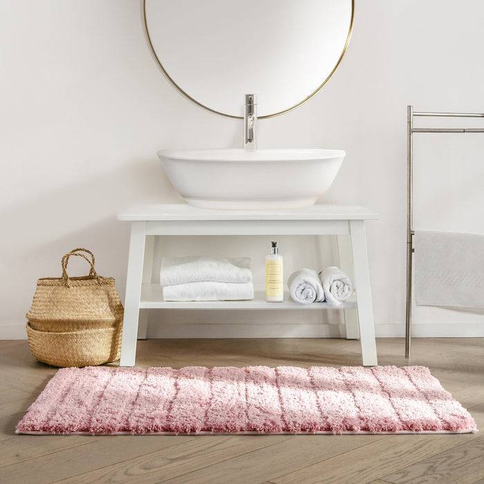 FLOORDIREKT Badematte Shine - Moderner Badeteppich mit weichem Flor - Rutschhemmender TPR-Rücken - 50 x 80 cm - Rosa