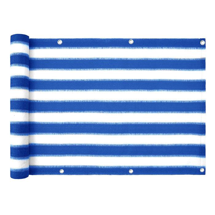 FLOORDIREKT Balkonsichtschutz - Sicht- & Windschutz - Inklusive stabiler Metallösen & Befestigungsschnur - Blau/Weiß - 90 x 500 cm