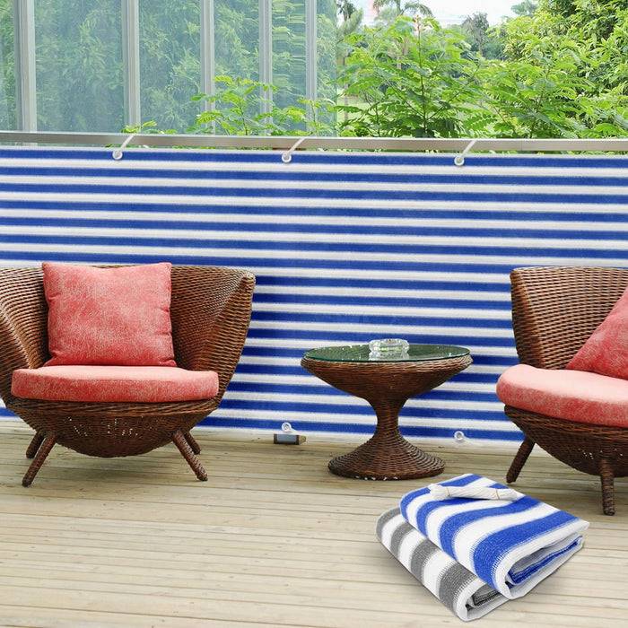 FLOORDIREKT Balkonsichtschutz - Sicht- & Windschutz - Inklusive stabiler Metallösen & Befestigungsschnur - Blau/Weiß - 90 x 500 cm