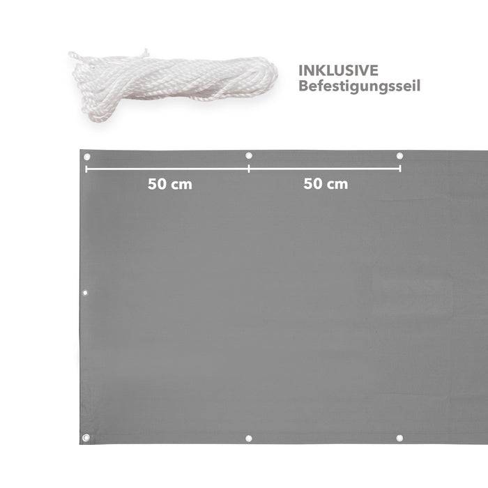 FLOORDIREKT Balkonsichtschutz - Sicht- & Windschutz - Inklusive stabiler Metallösen & Befestigungsschnur - Grau - 90 x 500 cm