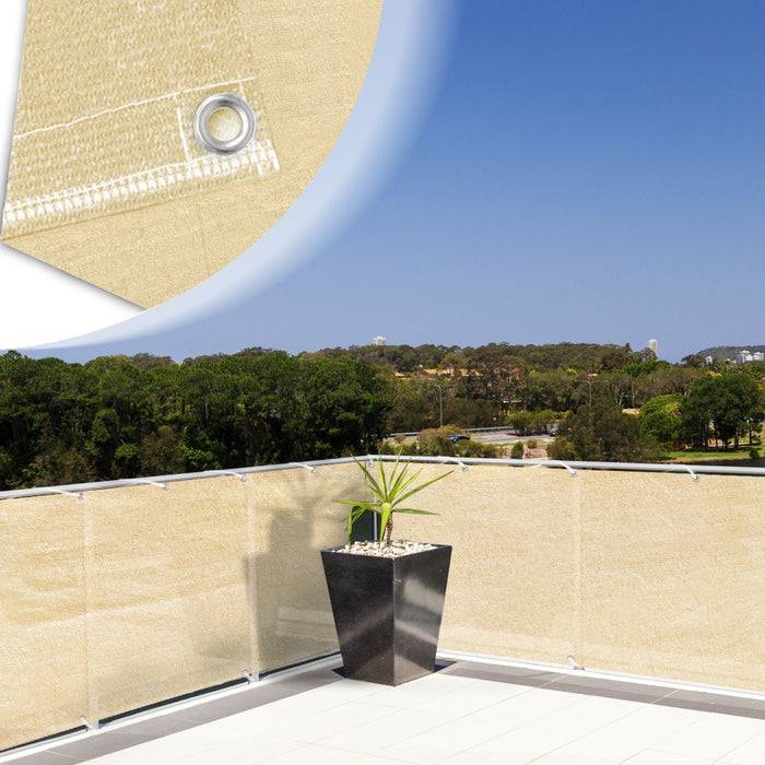 FLOORDIREKT Balkonsichtschutz - Sicht- & Windschutz - Inklusive stabiler Metallösen & Befestigungsschnur - Creme - 90 x 500 cm