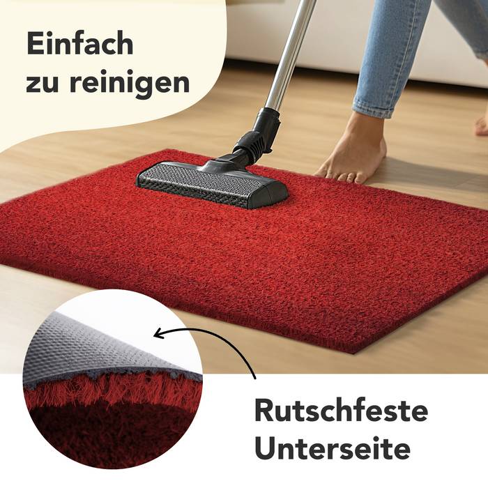 FLOORDIREKT Fußmatte Kokos - 100 % natürliche Kokosfasern - Rutschfest & Pflegeleicht - 80 x 100 cm - 17 mm - Rot