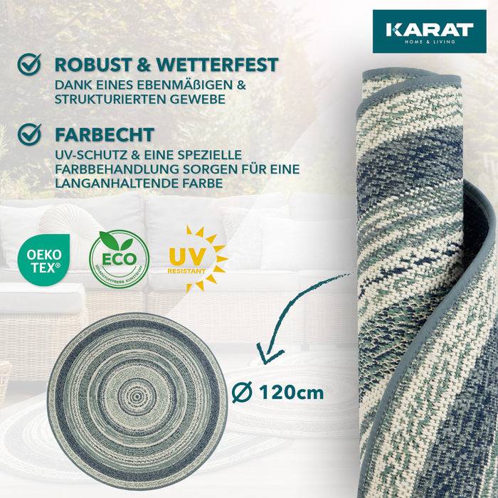 KARAT Outdoorteppich Zoe - Für den Innen- und Außenbereich geeignet - Rund - Blau - Ø 120 cm