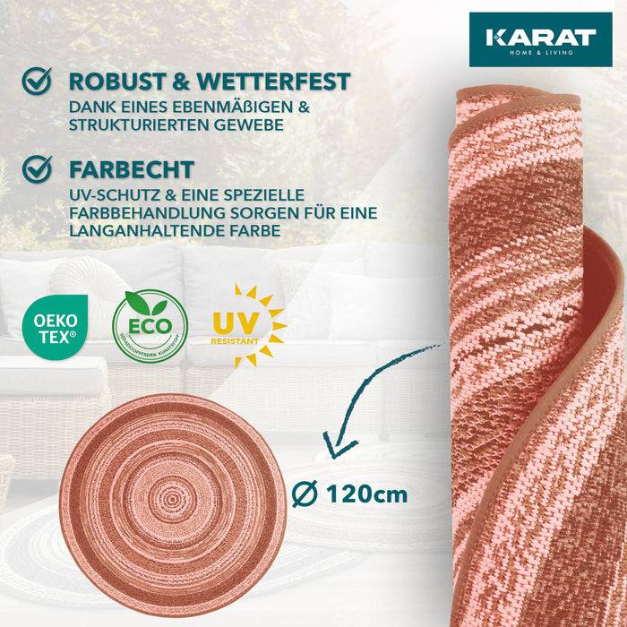KARAT Outdoorteppich Zoe - Für den Innen- und Außenbereich geeignet - Rund - Terra - Ø 120 cm