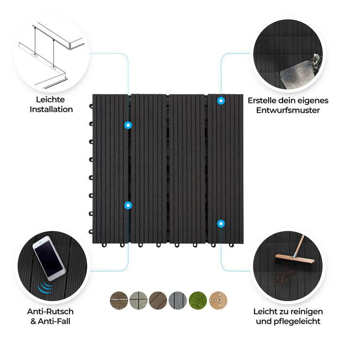 FLOORDIREKT Klickfliesen Royal - WPC-Terrassendielen - Anthrazit - 30 x 30 cm - 11er Set