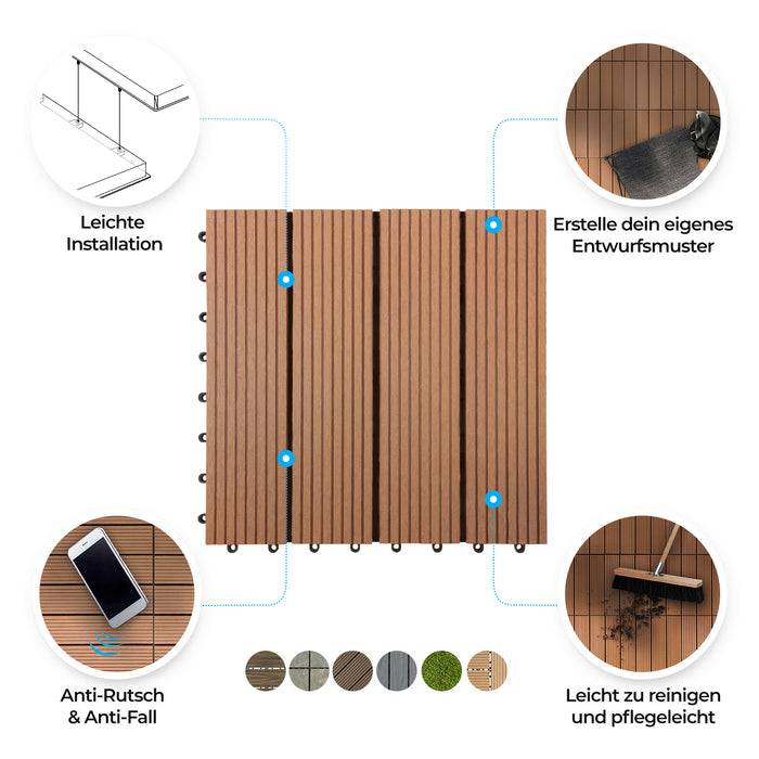 FLOORDIREKT Klickfliesen Royal - WPC-Terrassendielen - Hellbraun - 30 x 30 cm - 11er Set