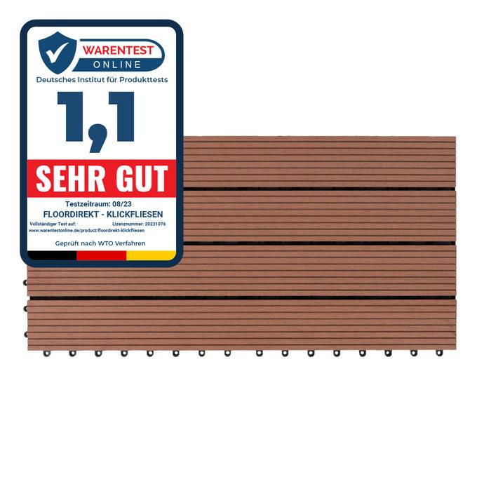 Ein Diagramm, das ein Terrassenpaneel mit folgenden Merkmalen zeigt: 'Leichte Installation', 'Erstelle dein eigenes Entwurfsmuster', 'Anti-Rutsch & Anti-Fall', 'Leicht zu reinigen und pflegeleicht'. Verschiedene Farboptionen werden angezeigt.