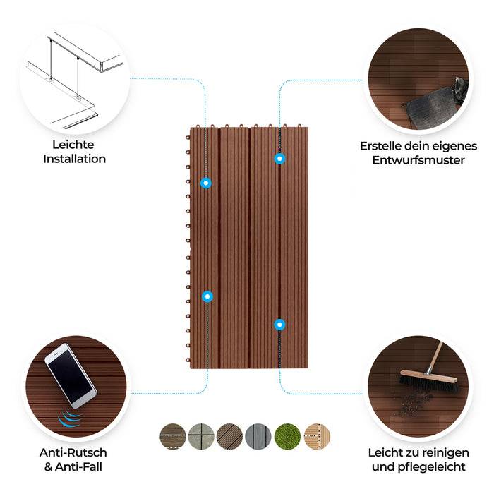 FLOORDIREKT Klickfliesen Royal - WPC-Terrassendielen - Hellbraun - 60 x 30 cm