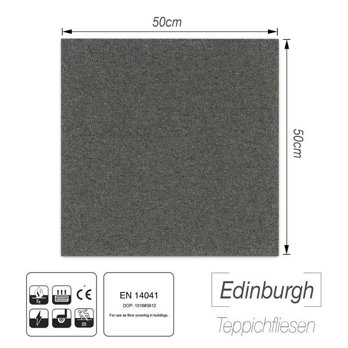 FLOORDIREKT Teppichfliesen Edinburgh - Schalldämmend & Antistatisch - Rutschhemmende Rückseite - 50 x 50 cm - Anthrazit