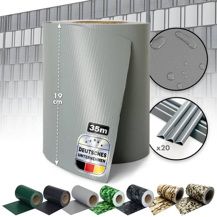 casa pura PVC Sichtschutzstreifen | Für Gittermatten-Zäune | Grau | 19 x 35 m