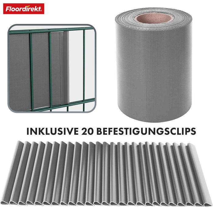 casa pura PVC Sichtschutzstreifen | Für Gittermatten-Zäune | Grau | 19 x 35 m