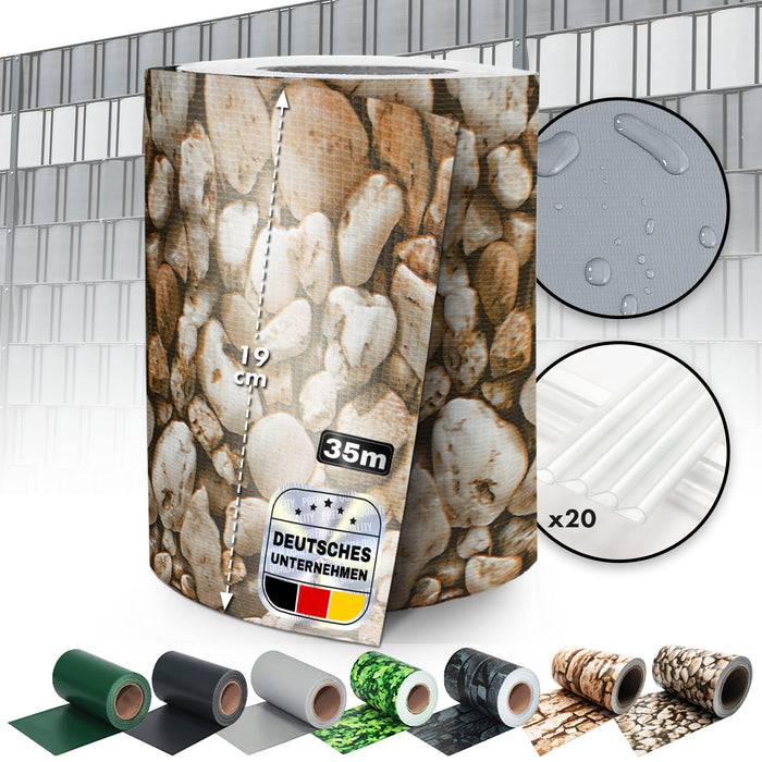 casa pura PVC Sichtschutzstreifen | Für Gittermatten-Zäune | Kies-Optik | 19 x 35 m