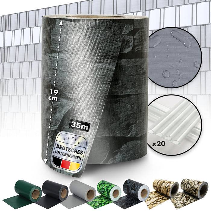 casa pura PVC Sichtschutzstreifen | Für Gittermatten-Zäune | Merkur | 19 x 35 m