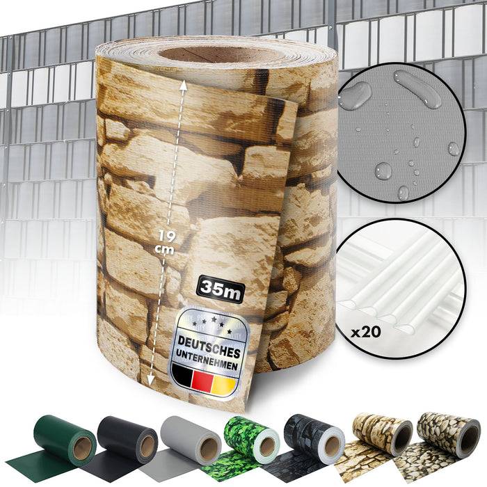 casa pura PVC Sichtschutzstreifen | Für Gittermatten-Zäune | Sandstein-Optik | 19 x 35 m
