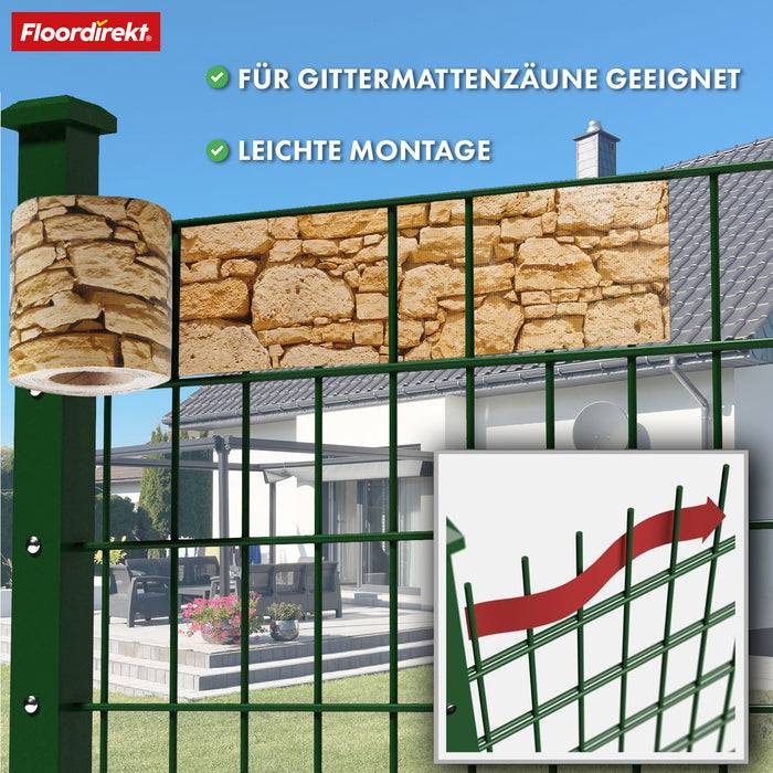 casa pura PVC Sichtschutzstreifen | Für Gittermatten-Zäune | Sandstein-Optik | 19 x 35 m
