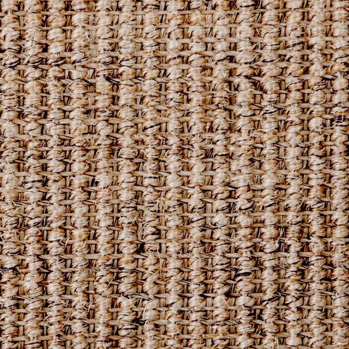 Nahaufnahme eines strukturierten Stoffes mit einem Webmuster in Beige- und Brauntönen.