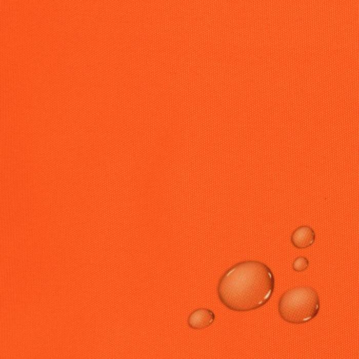 Zusammengefaltete orange Hängematte mit weißem Seil und vier Metallringen, bereit zum Zusammenbau oder zur Verwendung.