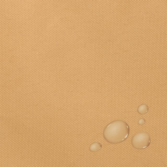 Beigefarbener Stoff mit wasserabweisender Beschichtung, auf dessen Oberfläche vier Wassertropfen zu sehen sind, die seine Flüssigkeitsbeständigkeit demonstrieren.