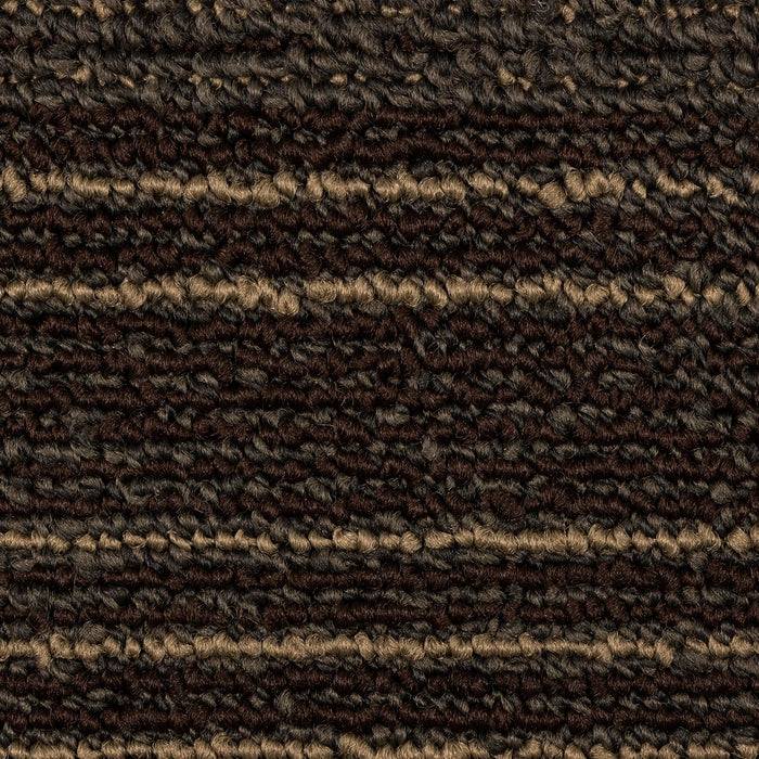 Braun und schwarzer strukturierter Stoff mit horizontalen Streifen, der ein Strickmuster aufweist und häufig für Polstermöbel oder Teppiche verwendet wird.