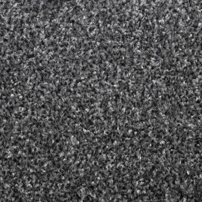 Nahaufnahme eines strukturierten grauen Teppichs mit einem dichten Schlingenflor-Muster.