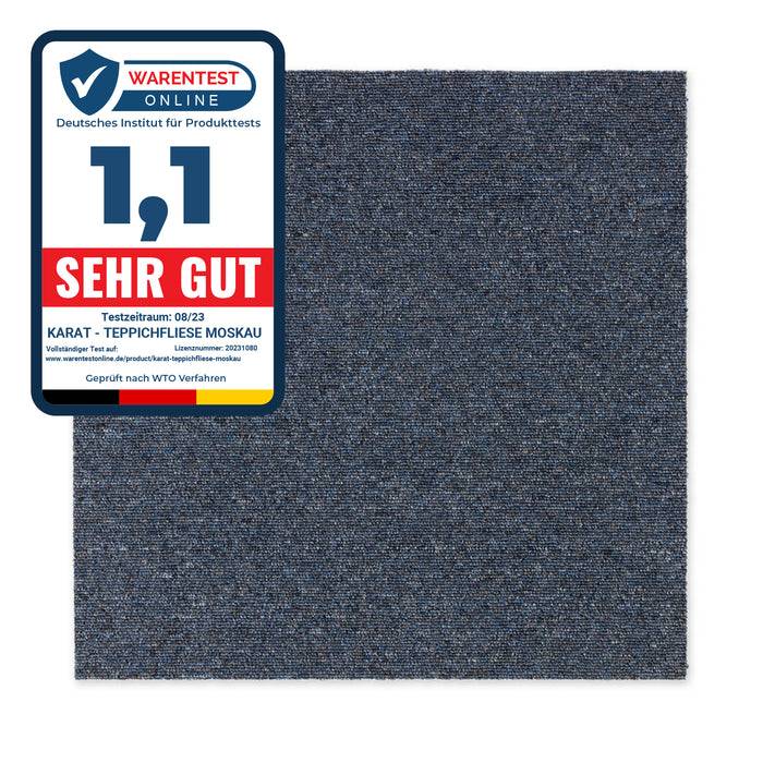 FLOORDIREKT Teppichfliesen Moscow - Aus pflegeleichtem Schlingenflor - Ideal für Büro, Wohn- oder Kinderzimmer - 50 x 50 cm - Blau