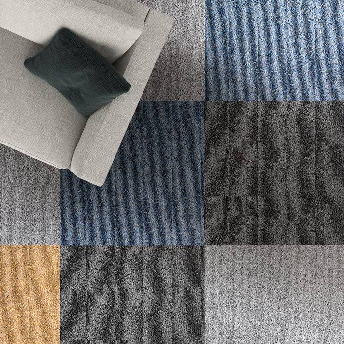 FLOORDIREKT Teppichfliesen Moscow - Aus pflegeleichtem Schlingenflor - Ideal für Büro, Wohn- oder Kinderzimmer - 50 x 50 cm - Blau