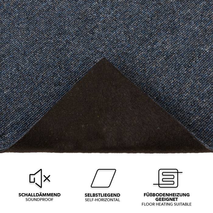 „Dunkler Teppichquadrat mit einem Etikett von Warentest Online, das das Produkt mit „Sehr Gut