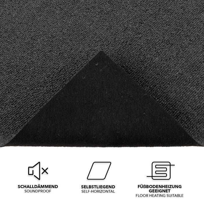 FLOORDIREKT Teppichfliesen Moscow - Aus pflegeleichtem Schlingenflor - Ideal für Büro, Wohn- oder Kinderzimmer - 50 x 50 cm - Anthrazit