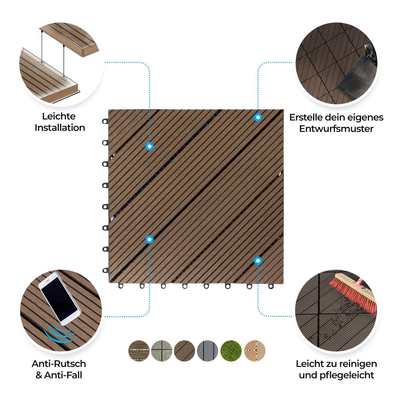Karat WPC-Terrassenfliese | Classic | Dunkelbraun | 30 x 30 cm