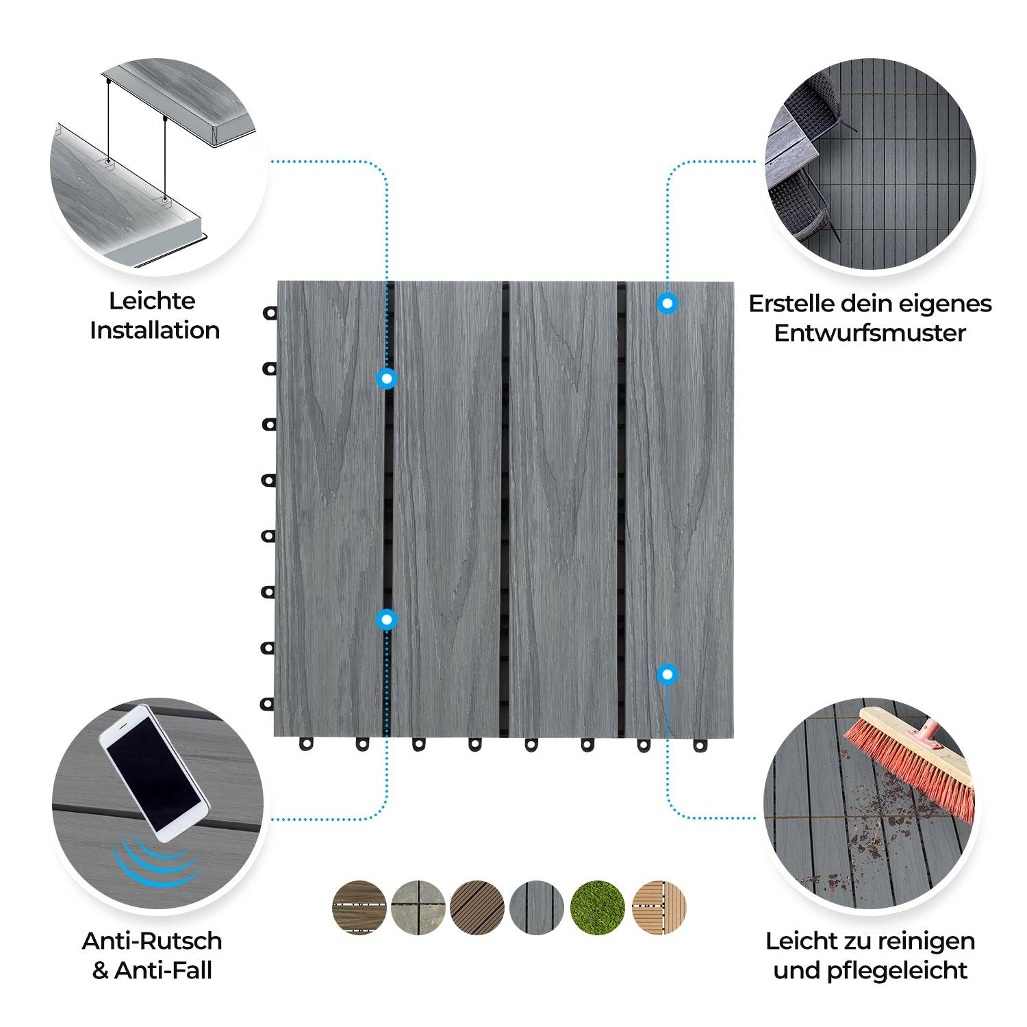 Karat WPC-Terrassenfliese | Classic | Grau | 30 x 30 cm