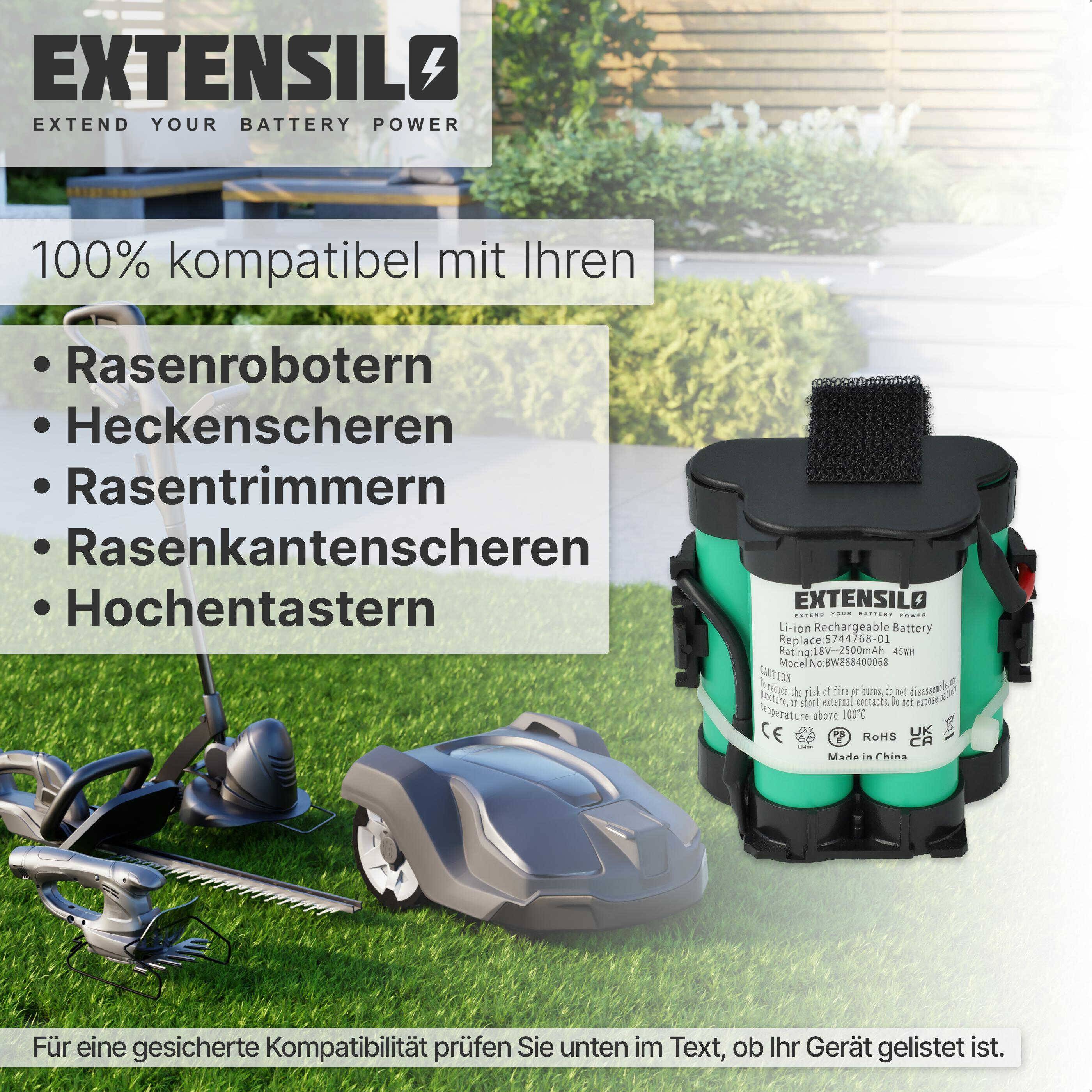 EXTENSILO Akku kompatibel mit McCulloch R1000 2017, R1000 2018, R1000 2019, R800 2017 Rasenroboter Rasenmäher (2500mAh, 18V, Li-Ion)