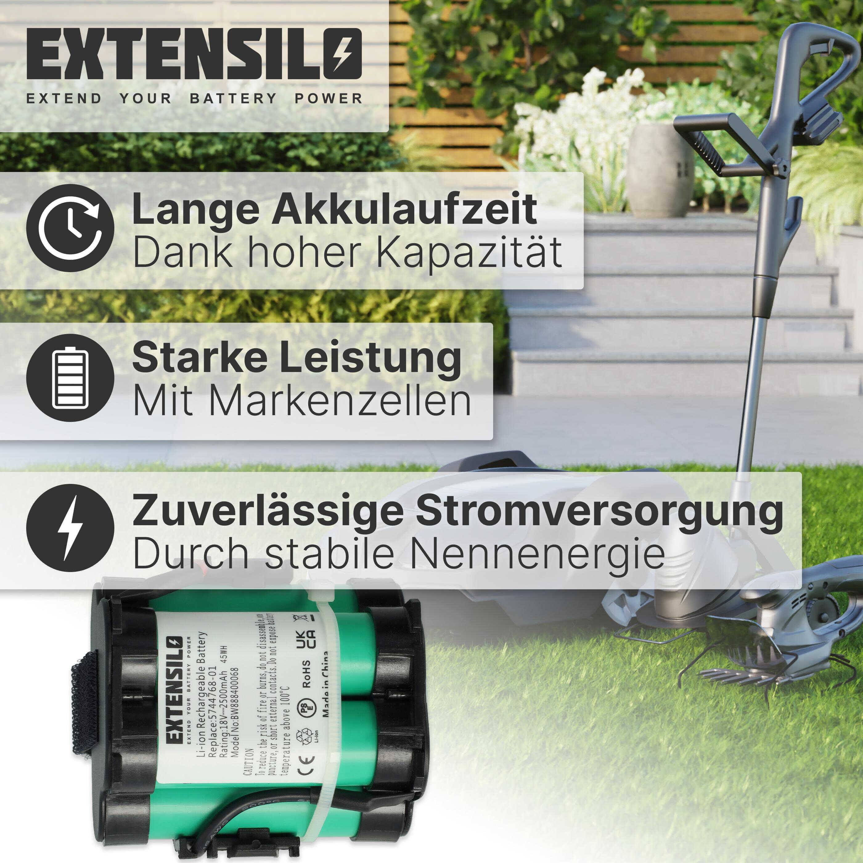 EXTENSILO Akku kompatibel mit McCulloch R1000 2017, R1000 2018, R1000 2019, R800 2017 Rasenroboter Rasenmäher (2500mAh, 18V, Li-Ion)