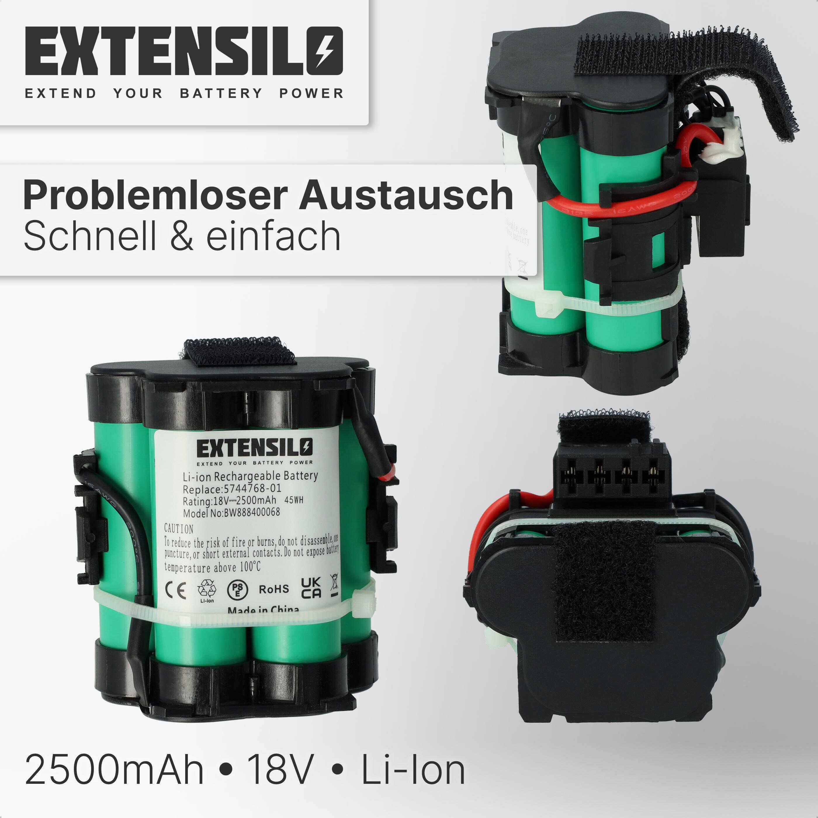EXTENSILO Akku kompatibel mit McCulloch ROB R800 2019 Rasenroboter Rasenmäher (2500mAh, 18V, Li-Ion)