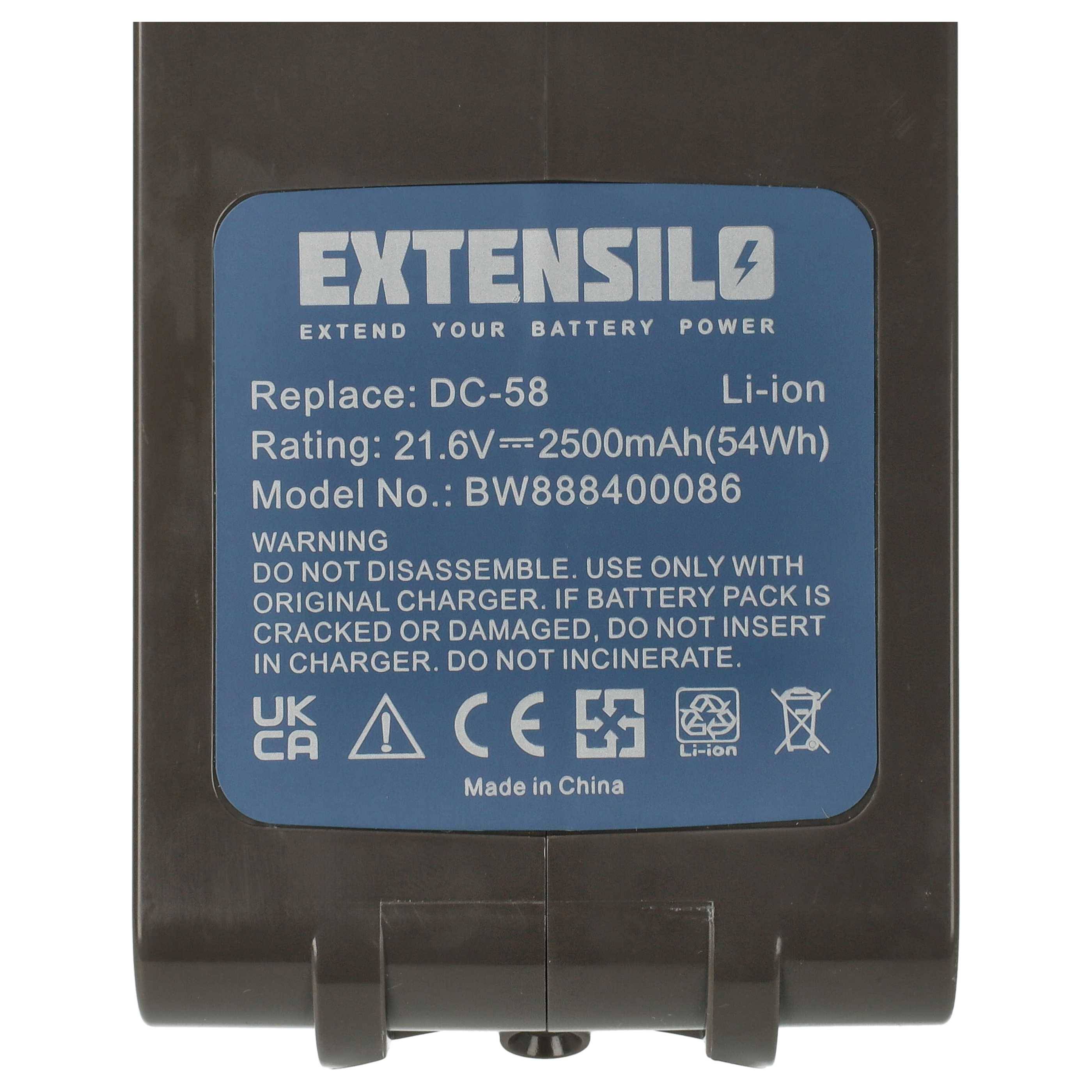 EXTENSILO 1x Akku kompatibel mit Dyson V6 Animalpro, V6 Baby+Child, V6 Animal, V6 Absolute Staubsauger Schwarz (2500 mAh, 21,6 V, Li-Ion)