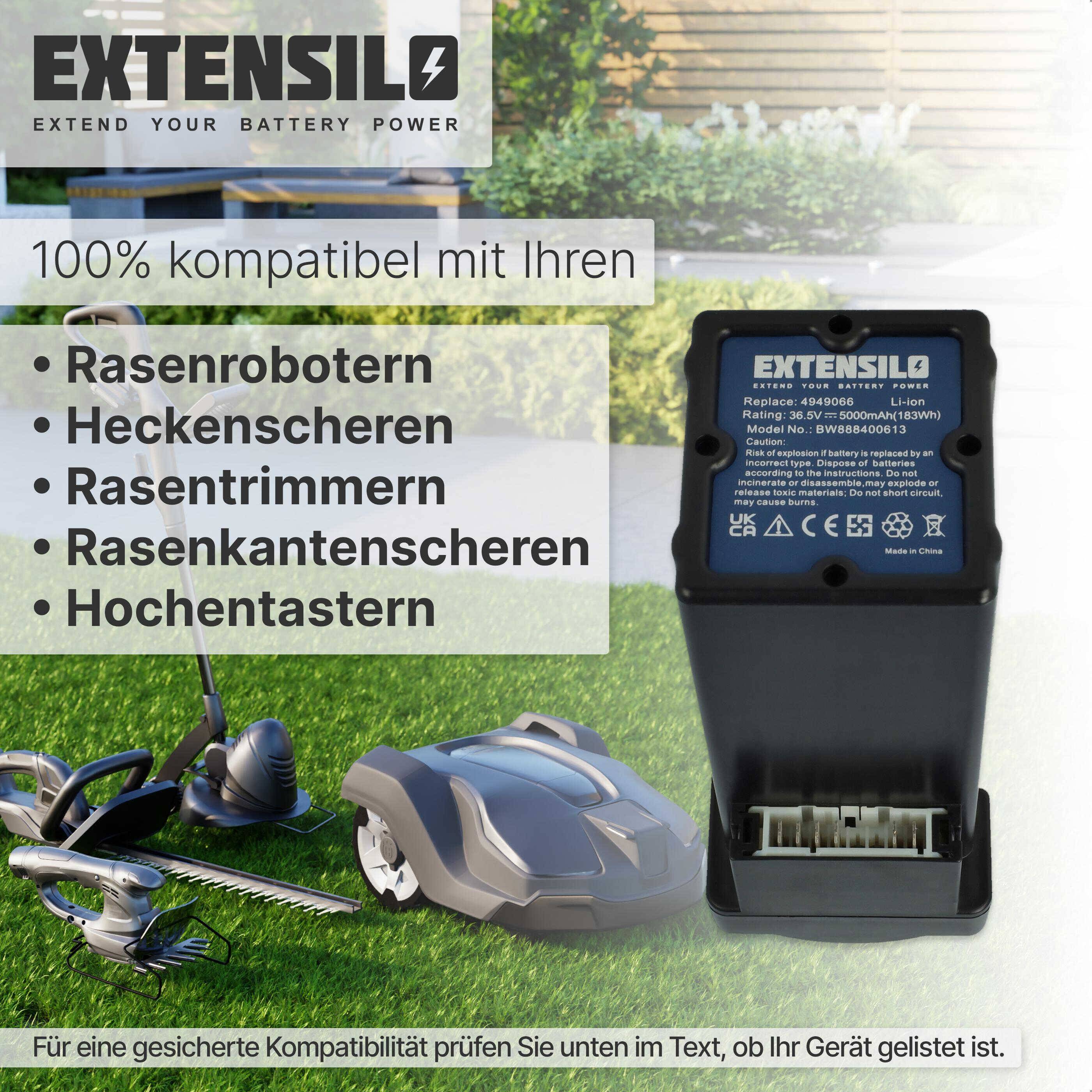 EXTENSILO Akku kompatibel mit Wolf Garten Power 37, 40, 34 Rasenmäher (5000mAh 36,5V Li-Ion)